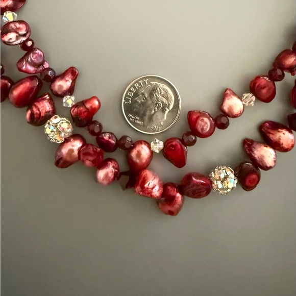 Vintage Cranberry Glass Sterling Silver Toggle Clasp Necklace - Picture 4 of 4